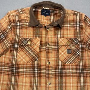 Roark Revival Shirt‎ Mens Large TAN  BRN ORG Flannel Wool Blend Elbow Patches